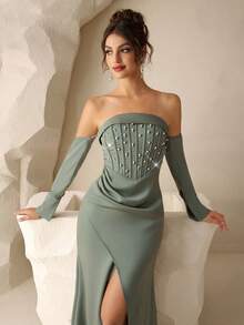 Coutiva Luxury Evening Gown, High-End Formal Dress, Elegant And Sophisticated Lady-Like Style - Mint Green - View 6