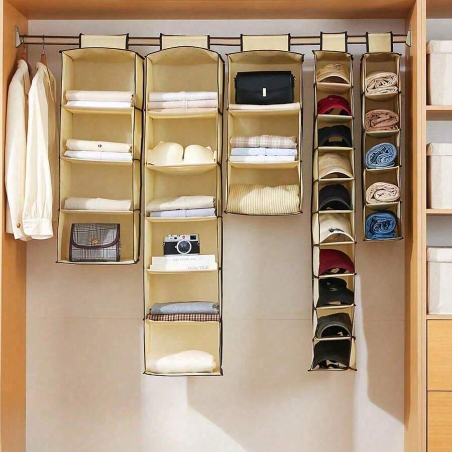 Hanging Foldable Wardrobe Clothes Hat Multi Grid Storage Hanging Bag One Piece Set - Multicolor - View 1