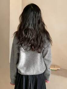 DAZY Maglione casual con colletto a fiocco e blocchi di colore per ragazze pre-adolescenti, autunno/inverno