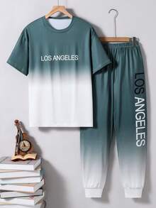 Vacaura مجموعة من قطعتين قميص وبنطلون للمراهقين الذكور، القميص بتدرج اللون من الأخضر إلى الأبيض والبنطلون بتدرج لون مماثل، قماش ناعم ومريح، مناسب للربيع/الخريف، الرياضة الخارجية، المدرسة، التصوير الفوتوغرافي، النزهات، مناسب لمناسبات متنوعة - أخضر - مشاهدة 4