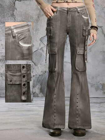 Fairycore Y2K Retro Low Waist Flare Leg Slim Fit Women Cargo Jeans