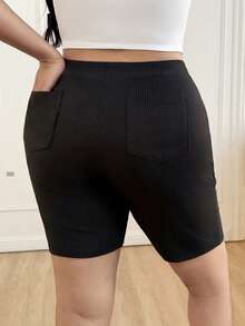 CovetEZ Shorts biker unicolor tejido de canalé - Negro - Ver 1