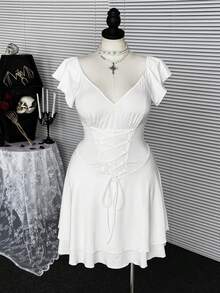 Coolane Plus Size Spring/Summer Rave Outfit Punk Date Night Renaissance Fair Club Outfits Party Preppy Vintage Goth Y2K White Mini  Corset Dress - White - View 3