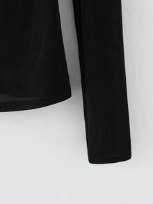 GlowEve Women's Asymmetrical Neckline Chain Decor Long Sleeve T-Shirt, Elegant Casual Wear For Spring, Summer, Autumn, Winter - Black - View 5