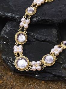 Opalesca Gem Flower Necklace,Outfits,Beaded,Wedding/Bridal Accessories,Fairycore/Fairy,Charm Necklace,Pearl,Elegant - Multicolor - View 2