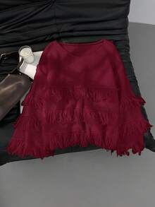 Firerie Áo len chui đầu 3 lớp tua rua cỡ lớn dành cho nữ, thích hợp cho mùa thu/đông. - Đỏ - Xem 4