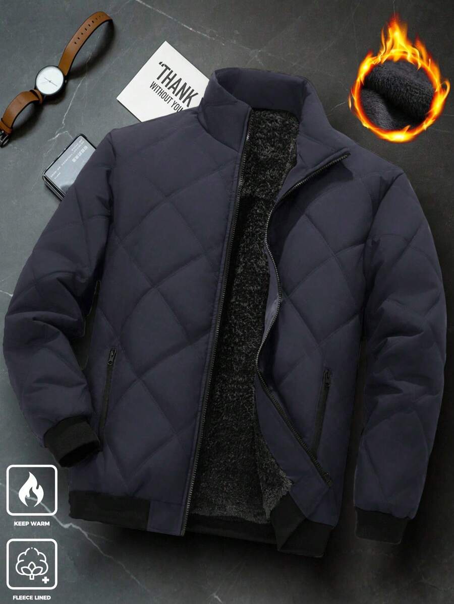 Manfinity Homme Chaqueta de forro polar versátil y de moda para hombres en invierno, chaqueta de hombre, chaqueta bomber de hombre, chaqueta forrada térmica para hombres, ropa de abrigo para hombres - Gris Oscuro - Ver 1