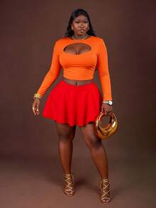 CurvyTilda Plus Size Women Halloween Costume, Velma Character Cosplay Outfit, For Hourglass Body Shape - Multicolor - View 2