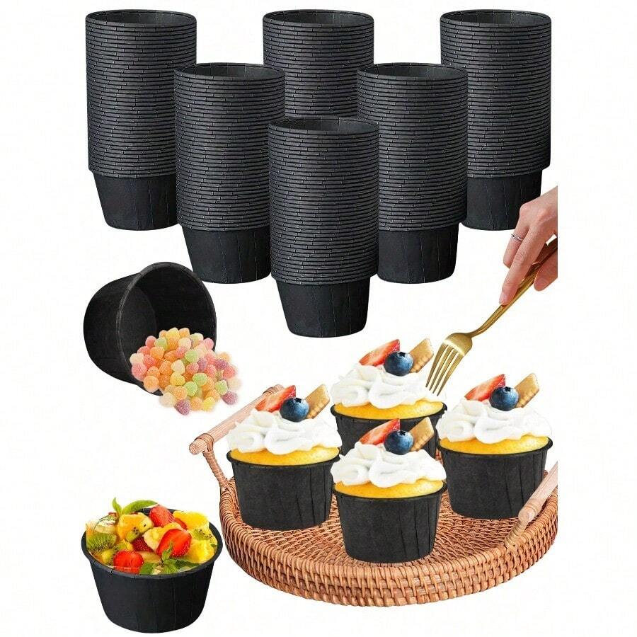 50pcs Cupcake Cups, Muffin Cupcake Liners Oil-Proof Baking Liners With Aluminum Foil Edges, Suitable For Parties Halloween Celebration With Family And Friends Home Kitchen School - Black - View 1