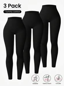 Easithlete 3条装罗纹无缝女士紧身裤 - 高腰收腹瑜伽裤，不透光，适合运动、跑步、骑行、瑜伽、匹克球等休闲场合。 - 黑色 - 查看 3