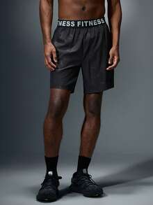 Acti Log 男士弹力腰带印花运动短裤，适合跑步和健身的休闲服饰 - 黑色 - 查看 3