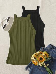 SHEIN EZwear 純色簡約針織2件套女士背心上衣