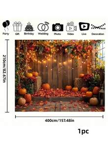 1件秋季南瓜枫叶摄影背景布 - 感恩节丰收摄影背景装饰 - 生日派对横幅道具 - 多功能，适用于室内、花园和户外 - 无需用电 - 彩色 - 查看 7