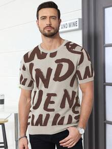 Claim Dot Men's Casual Letter Graphic Round Neck Short Sleeve Knit Top, Autumn - Multicolor - View 6