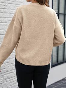 SHEIN Pull ample décontracté à manches longues, col rond, épaules tombantes, couleur unie, pour femmes enceintes - Nude - Voir 2