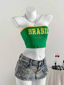 Comfortcana Brazilian Print Strapless Top, Team Style - Green - View 4