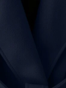 SHEIN PETITE Áo khoác dài tay nữ bằng len pha, cổ chữ V, thắt lưng, kiểu dáng thời trang, đa năng, phù hợp cho các hoạt động mùa thu/đông. - Màu xanh hải quân - Xem 4