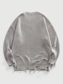 ROMWE MEN Grunge Punk Men's Distressed Apocalyptic Print Knit Sweater
