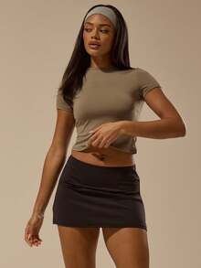 MUSERA ESSENTIALS Tricou elastic cu mânecă scurtă, set simplu, model aeroport, casual, toamnă, înapoi la școală, iarnă, Crăciun, elegant