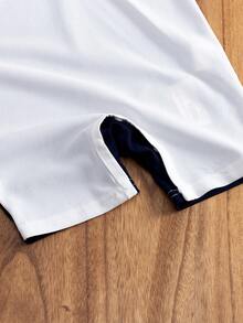 0-3 Years Old Baby BoyColorblock Romper, Light Blue & Navy Collar Short Sleeve, Exquisite Polo Embroidery, Suitable For All Seasons, Short Trips, Holidays, Outings, Relaxation, Daily Home, Outdoor Layering, Fit For 3 Months To 24 Months Baby Boys Clothing Baby Boy Polo Romper Baby Boy Summer Romper Baby Boy Clothes Polo - White - View 9