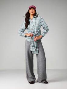 MISSGUIDED Plaid Button Front Long Sleeve Tie Waist Shirt With Collared Neckline For Casual Office Wear And Everyday Style - Multicolor - View 3