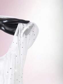 Amplova 2pcs/Set Sequin Detail Sexy Tight Fit Long Sleeve Crop Top & Tight Fit Inverted V Mini Skirt White Two Piece Set Women Sparkly Mesh Two Piece Set Two Piece Skirt Set Sparkly Two Piece Set White 2 Piece Outfit Vacation Outfits Women Y2K Valentine's Day - White - View 10