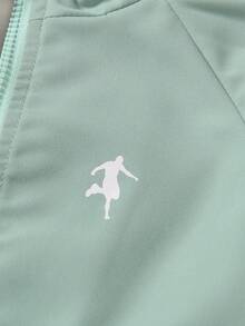 SHEIN Mirajuku Young Boy Letter Graphic Raglan Sleeve Zipper Front Jacket & Shorts Chic Outfits For Autumn/Winter - Lime Green - View 3