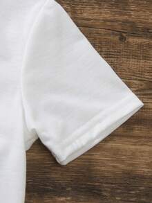 3pcs Young Boy Casual Half-Placket T-Shirts, White, Beige, Black, Each With Brown Button Accents On The Chest, Left Chest Label Highlight, Simple Yet Detailed Design, Suitable For Weekend, Casual Wear, Family Gathering, Back To School - Multicolor - View 6