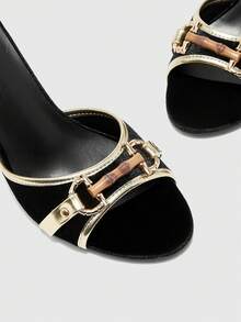 CUCCOO BIZCHIC 女士时尚优雅夏季高跟凉鞋 - 黑金 - 查看 7