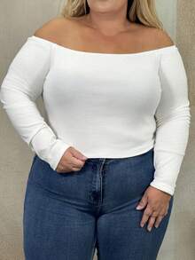 Hourglow Dollyholly86 Plus Off Shoulder Crop Top, For Hourglass Body Shape - White - View 6