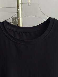 Franclia Áo thun ngắn tay nữ in hoa, kiểu dáng thường ngày, đa năng, thích hợp cho kỳ nghỉ. - màu đen - Xem 3