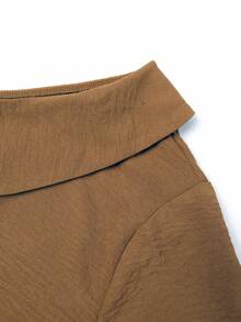 Sweetra 大码格子拼接系带露肩长袖短裙 - 彩色 - 查看 5