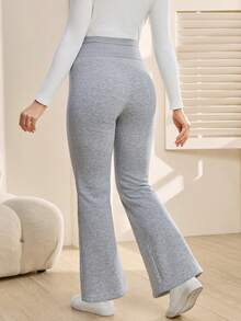 SHEIN Maternity Solid Color Adjustable Waist Flared Fleece Sweatpants