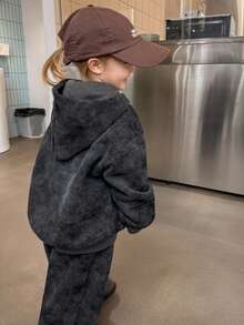 DAZY 2件套女童渐变水洗连帽衫上衣和宽松运动裤，运动套装 - 灰色 - 查看 5