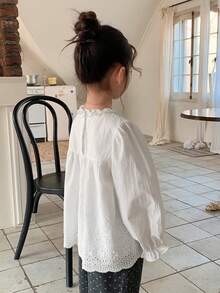DAZY Young Girl' Cute Ruffle Trim Long Sleeve Blouse, Spring/Summer - White - View 2