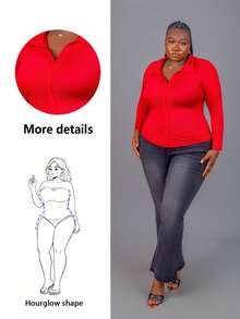 CurvyTilda تي شيرت بياقة مجعدة مناسب للمقاسات الكبيرة