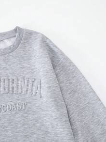 SHEIN Explorewe Tween-Mädchen Lässiges All-Match-Set, vielseitig, für den Alltag, Schule, Sport, Straße, verwaschener Schnee, Blumendruck, lockeres Crop-Sweatshirt + Hose mit weitem Bein