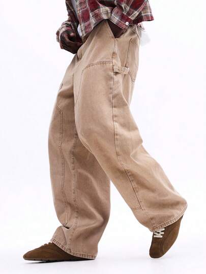 SUMWON Extreme Baggy Wide Leg Carpenter Workwear Jeans With Seamed Construction Vintage Inspired Utility Denim Fall Winter Streetwear Oversized Relaxed Fit