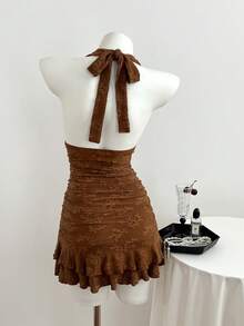 Elamini Sexy Summer Dress In Textured Fabric With Multi-Layer Hem And Backless Design For New Year Party