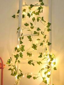 1条2米人造常春藤叶植物，带LED灯串，AA电池盒供电绿色藤蔓花环吊灯，适用于墙壁、派对、婚礼、房间、家庭厨房室内外节日装饰（不含电池） - 暖光常春藤 - 查看 7