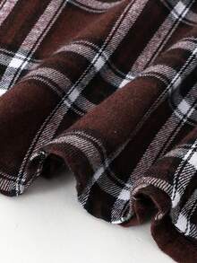 Tween Girls' Colorblock Long Sleeve Turtleneck Top & Plaid Mini Skirt Set - Brown - View 7