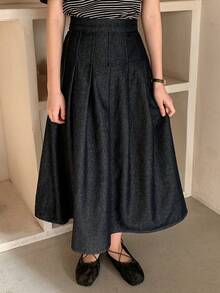 DAZY Falda plisada de mezclilla para niñas preadolescentes - Azul lavado oscuro - Ver 5