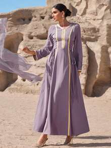 Al Najma Robe élégante et à la mode pour femme, style arabe, avec ceinture à nouer - Mauve - Voir 5