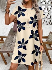 EMERY ROSE Casual Floral Print Vacation Mini Dress For Women, Suitable For Spring/Summer,Casual - Multicolor - View 5