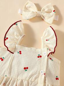 SHEIN 2件套女婴/幼儿可爱水彩花卉印花无袖连衣裙和发带套装，夏季