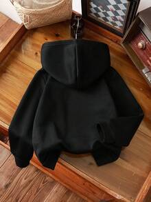 男童休闲“67”数字图案长袖卫衣，街头风，印有67字样，舒适休闲，适合外出和运动，黑色