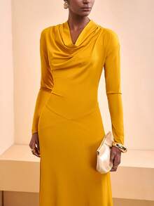 Zivah Festivalul de muzică nouă de primăvară 2025, Paște, Western, Stil nomad, Petrecere de ziua de naștere, Vacanță, Plajă, Petrecere elegantă, Rochie de bal, Rochie galben muștar cu mânecă lungă și decolteu încrețit, linie A - Galben - Vizualizare 5