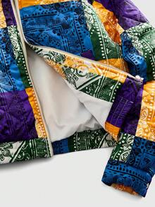 ROMWE MEN Street Life 男士宽松佩斯利花纹拉链夹克，冬季款 - 彩色 - 查看 5