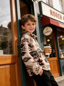 Boys' Casual Western Cowboy Style Fleece Jacket - Beige - View 7