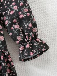 Emery Rose Kids Emery Rose Kids Tween Girl Ditsy Floral Woven Round Neck Dress - Black - View 5